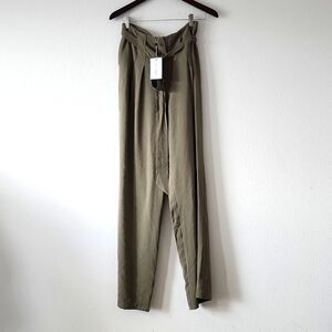 Lovers + friends army green high waisted belted wide legs pants